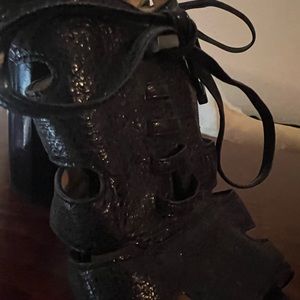 Coach black leather tie high heeled sandals